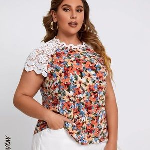 SHEIN Boho Floral and Lace Blouse